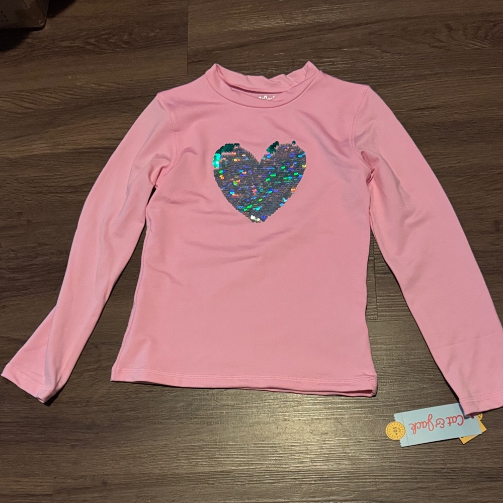 Cat & Jack Pink Girls NWT Long Sleeve Shirt with Sequin Heart